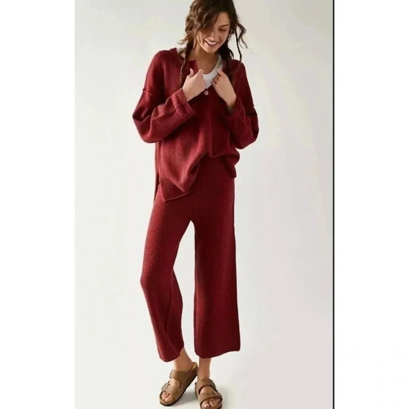 NWT Free People Hailee Sweater Set Two Piece Matching Pants in Red FP Beach - Picture 2 of 12